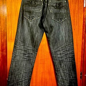 RECESS DENIM Size 34 length 30 Cotton 100% Black distressed Jeans